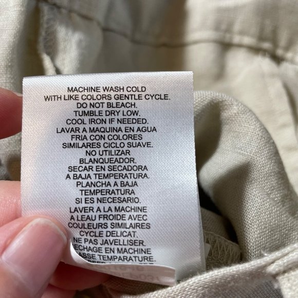 Ellen Tracy Tan Linen Cuffed Hem Belted Back‎ Elastic Waist Band Pants Trousers - Picture 6 of 6